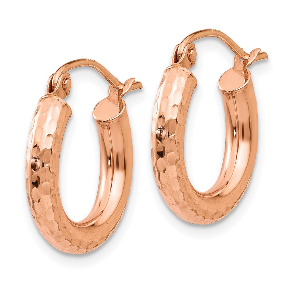 10k Rose Gold 3 mm Rose Gold Polished Lightweight Small Diamond-cut Tube Hoop Earrings (0.97 grams)