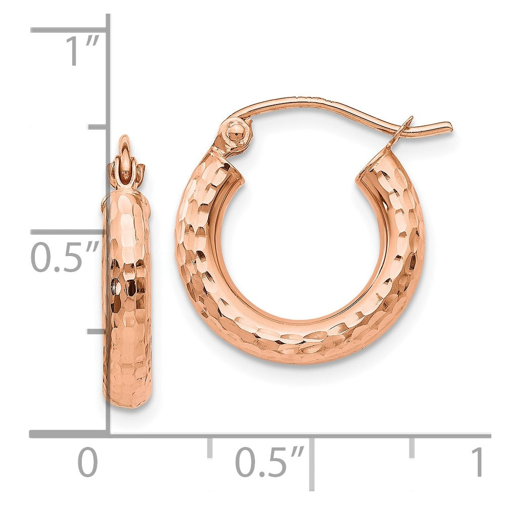 10k Rose Gold 3 mm Rose Gold Polished Lightweight Small Diamond-cut Tube Hoop Earrings (0.97 grams)