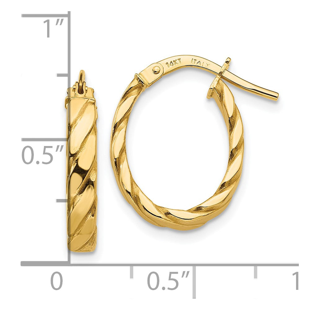 10k Yellow Gold 14 mm Patterned Oval Hoop Earrings (1.26 grams)