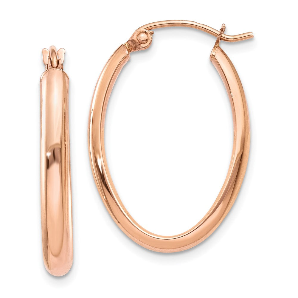 10k Rose Gold 3 mm Polished Half-Round Oval Hoop Earrings (1.12 grams)