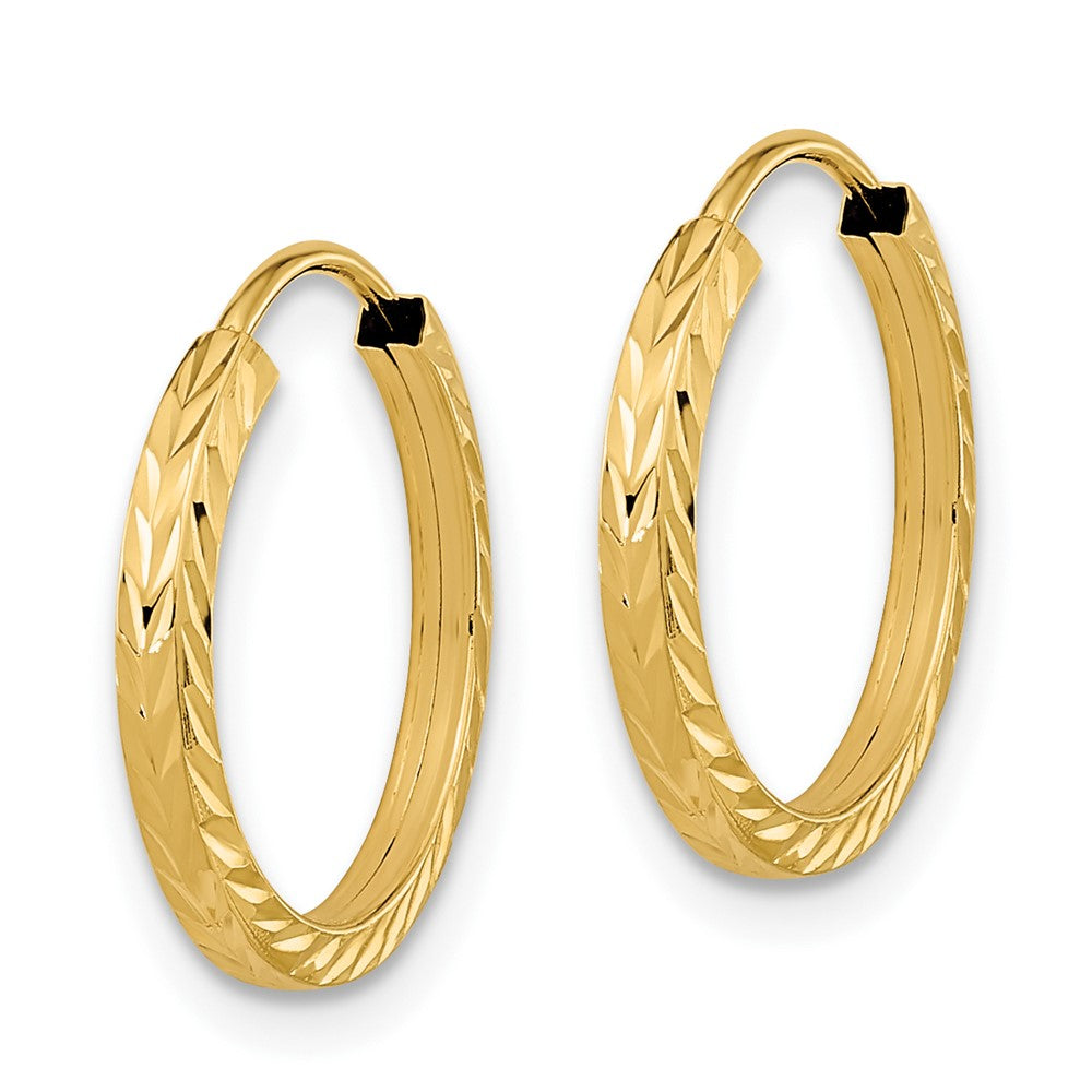 10k Yellow Gold 15 mm Diamond-cut Square Tube Endless Hoop Earrings (0.52 grams)