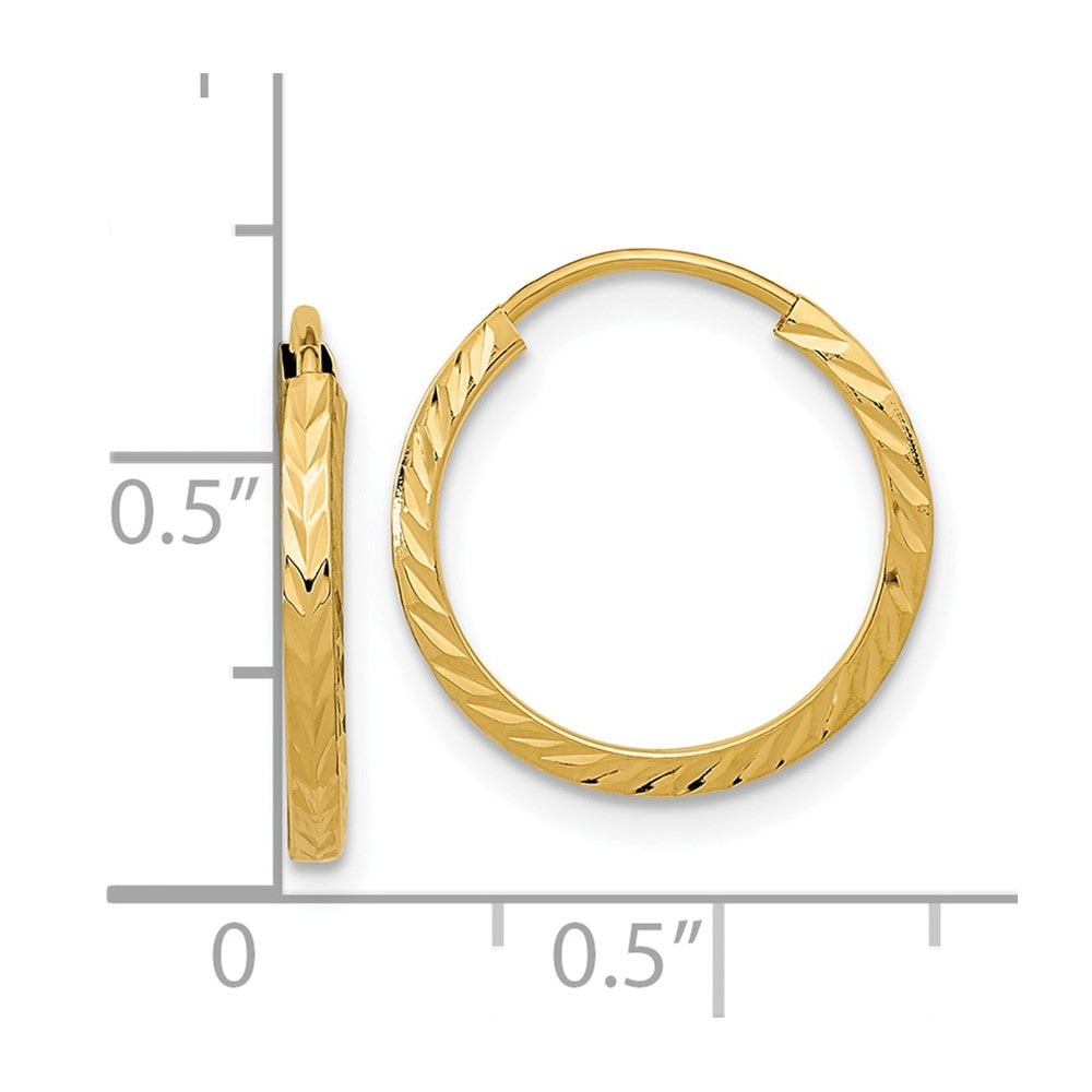 10k Yellow Gold 15 mm Diamond-cut Square Tube Endless Hoop Earrings (0.52 grams)