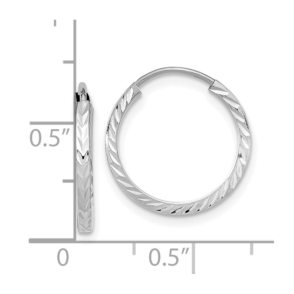 10k White Gold 15 mm  Diamond-cut Square Tube Endless Hoop Earrings (0.5 grams)