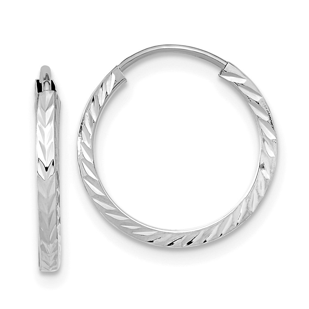 10k White Gold 15 mm  Diamond-cut Square Tube Endless Hoop Earrings (0.5 grams)