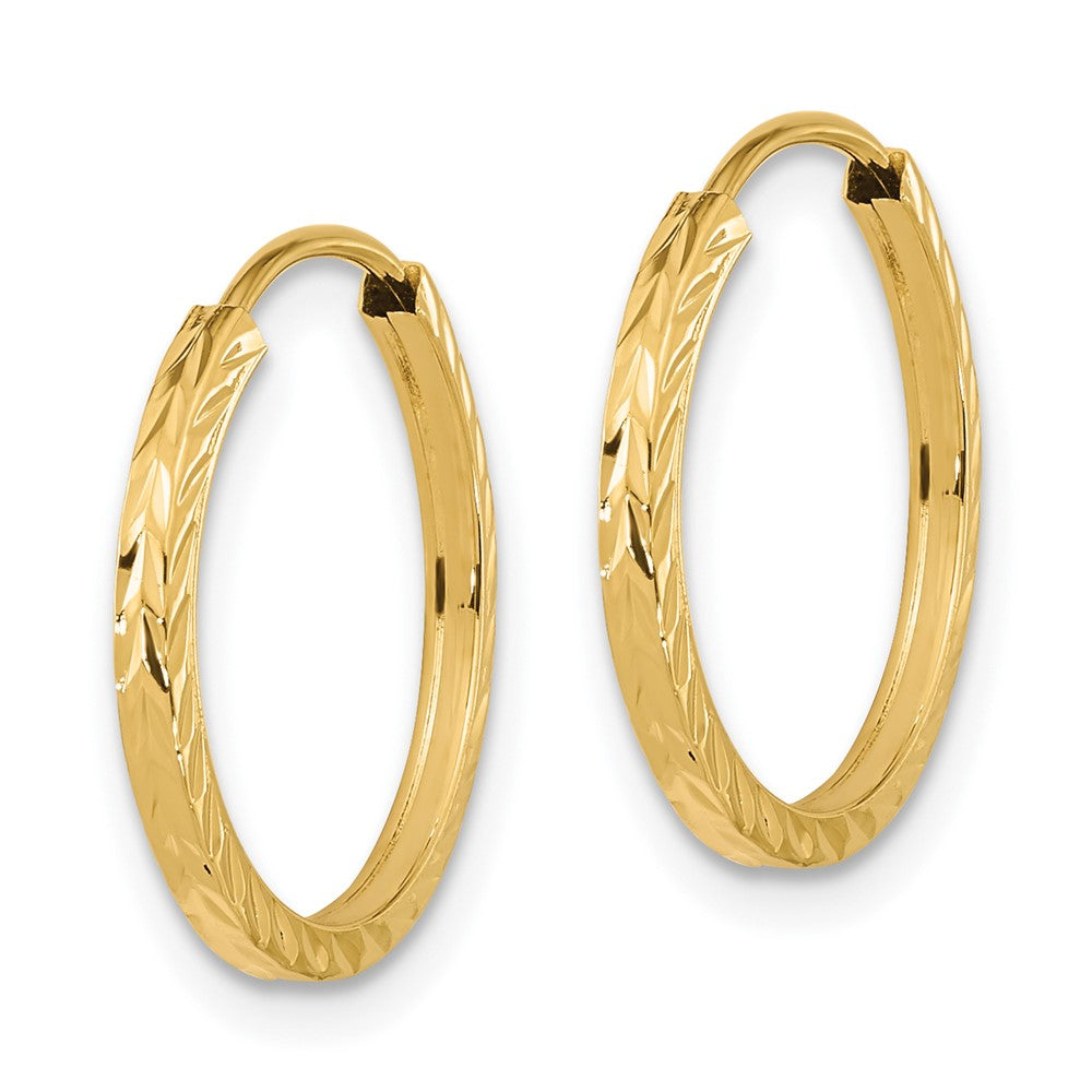 10k Yellow Gold 17 mm Diamond-cut Square Tube Endless Hoop Earrings (0.56 grams)