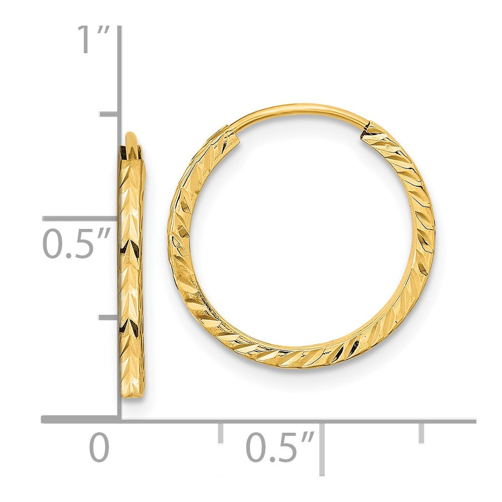 10k Yellow Gold 17 mm Diamond-cut Square Tube Endless Hoop Earrings (0.56 grams)