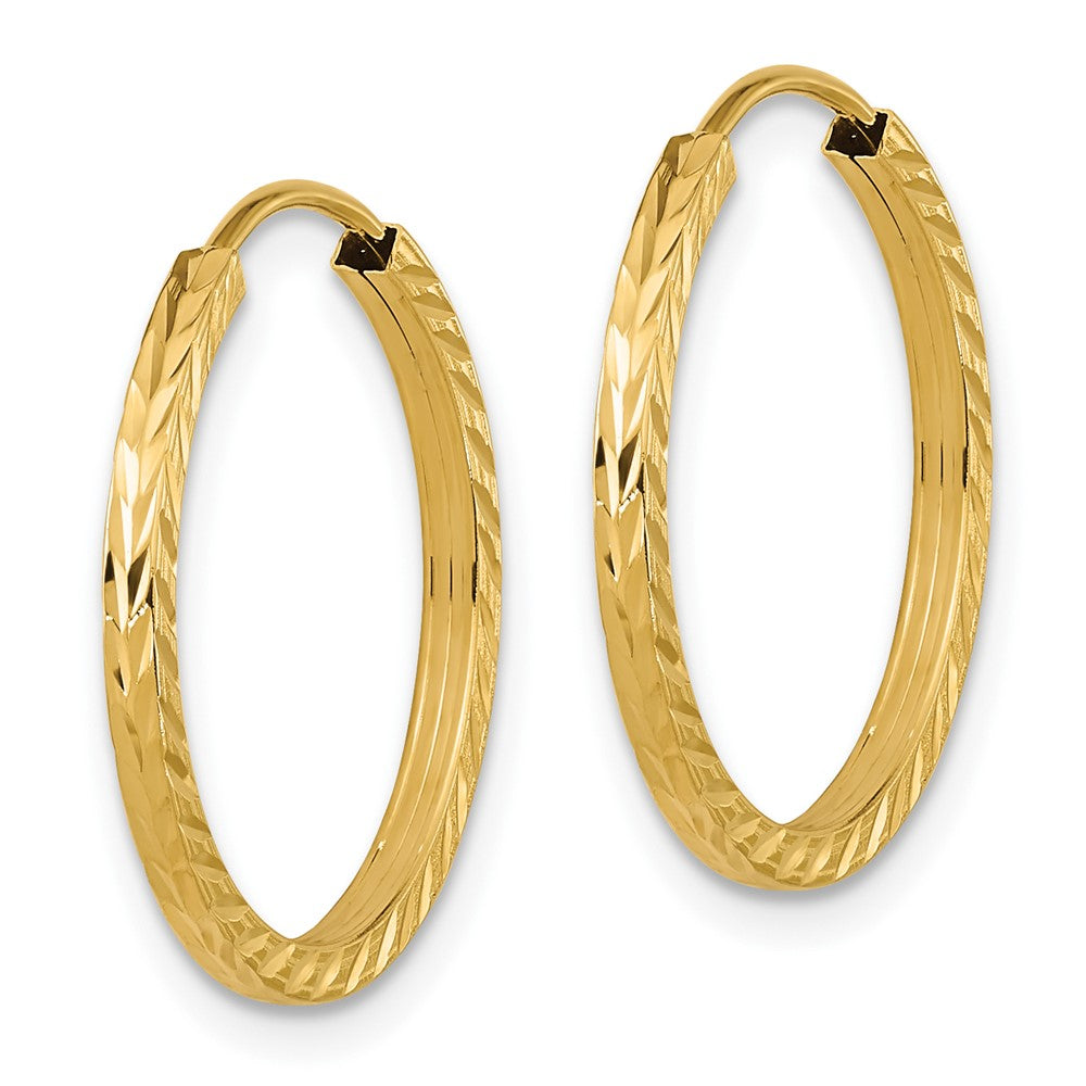 10k Yellow Gold 20 mm Diamond-cut Square Tube Endless Hoop Earrings (0.74 grams)