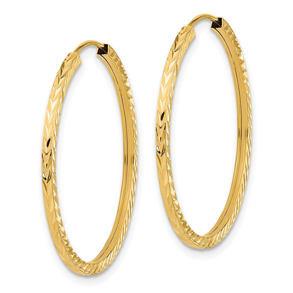 10k Yellow Gold 30 mm Diamond-cut Square Tube Endless Hoop Earrings (1.19 grams)