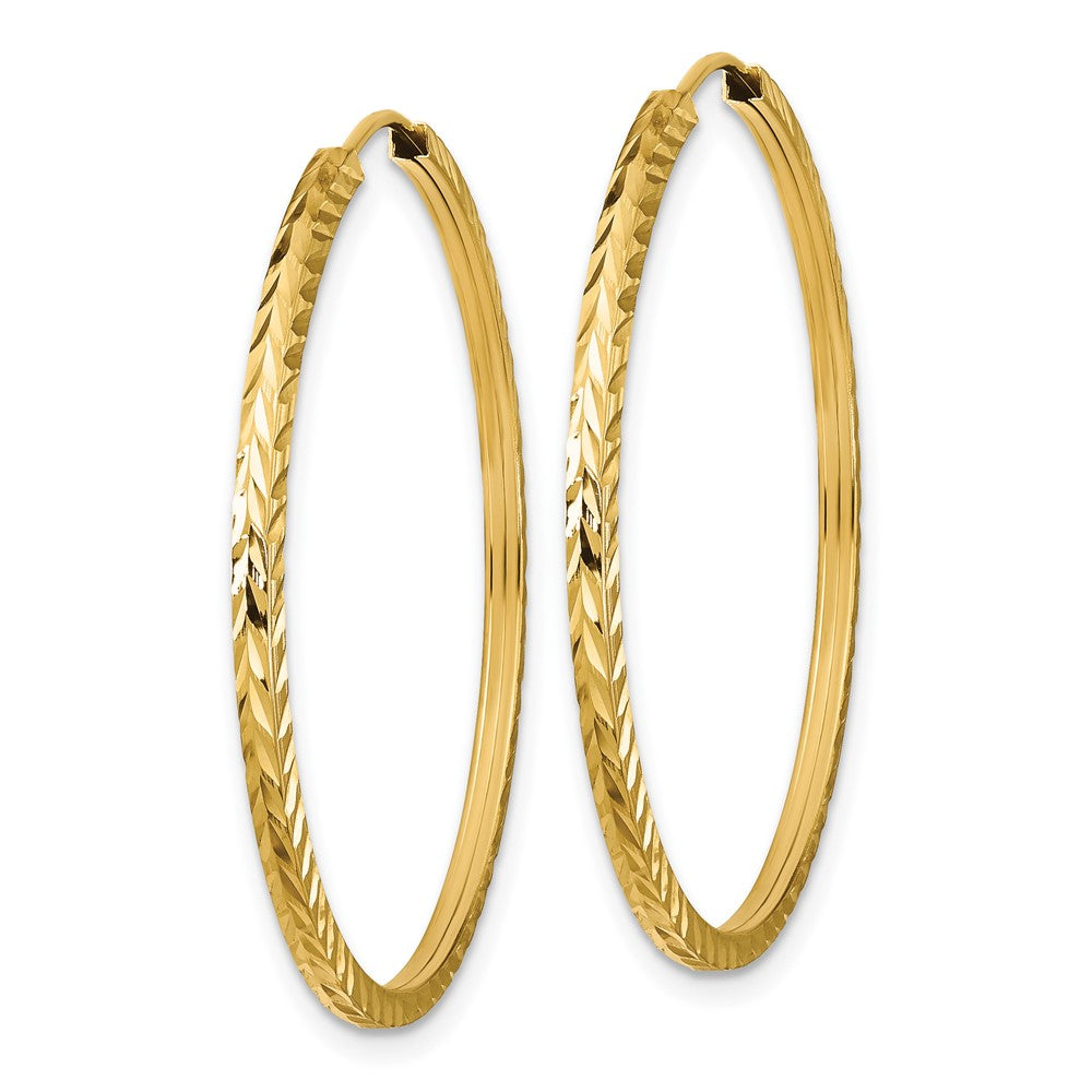 10k Yellow Gold 35 mm Diamond-cut Square Tube Endless Hoop Earrings (1.49 grams)