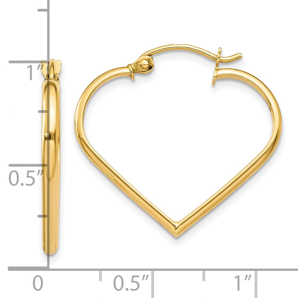 10k Yellow Gold 2 mm Heart Hoop Earrings (1.1 grams)