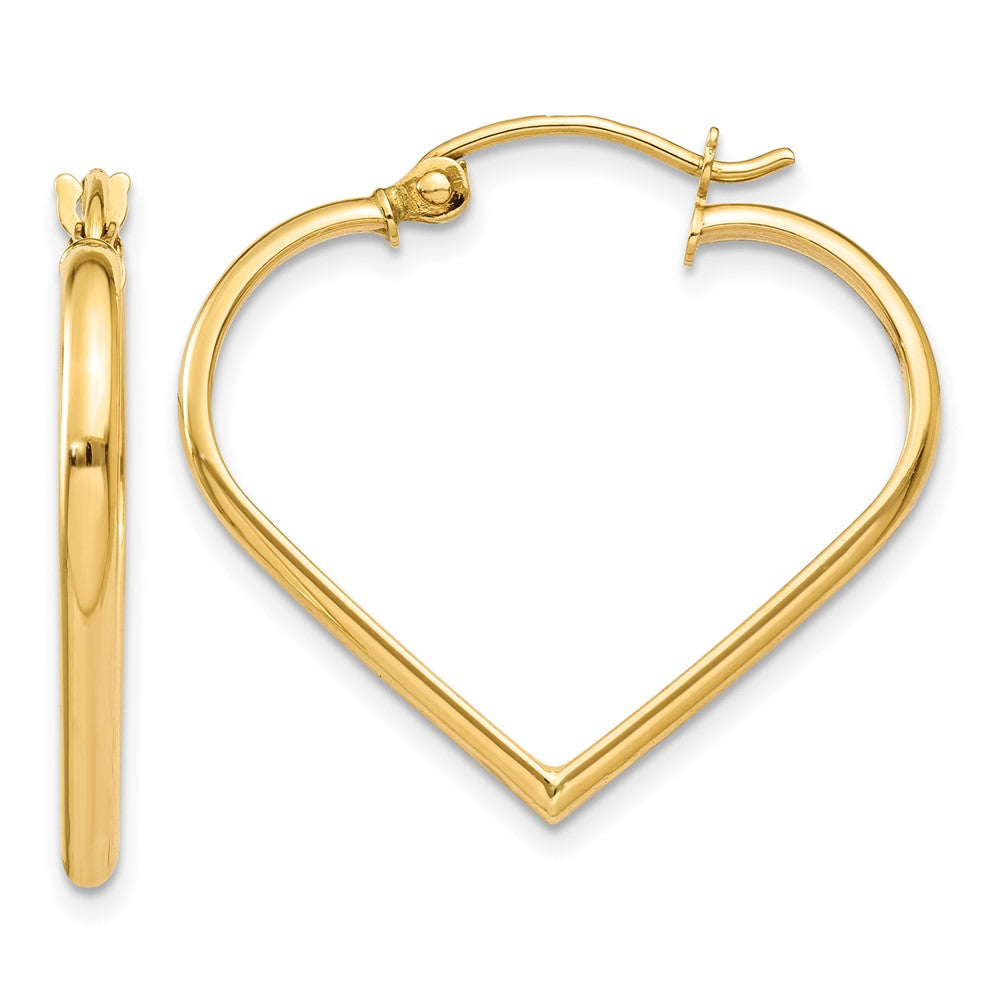 10k Yellow Gold 2 mm Heart Hoop Earrings (1.1 grams)