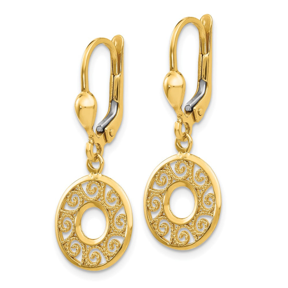 10k Yellow Gold 12 mm Leverback Filigree Earrings (2 grams)