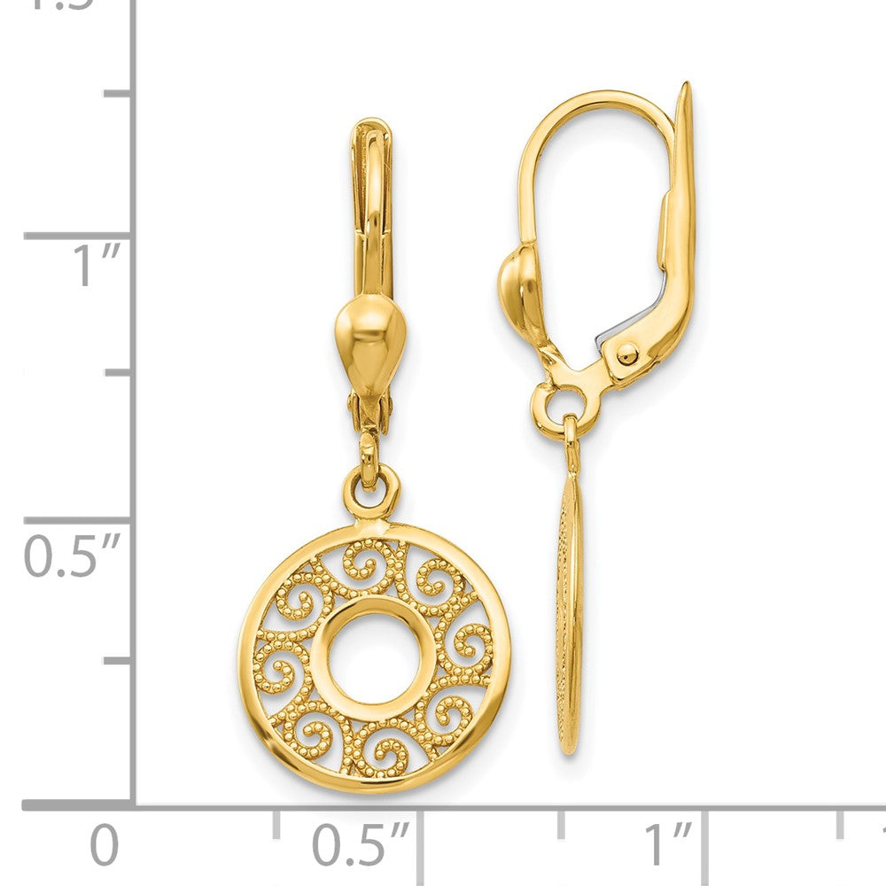 10k Yellow Gold 12 mm Leverback Filigree Earrings (2 grams)