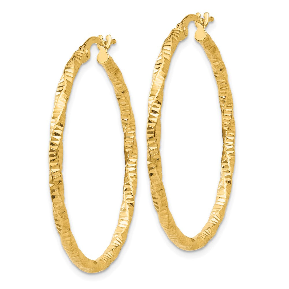 10k Yellow Gold 34.5 mm Polished and Textured Hoop Earrings (1.42 grams)