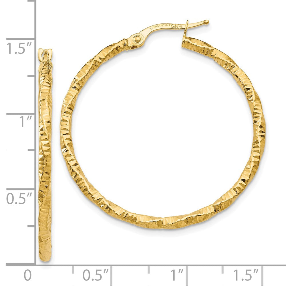 10k Yellow Gold 34.5 mm Polished and Textured Hoop Earrings (1.42 grams)