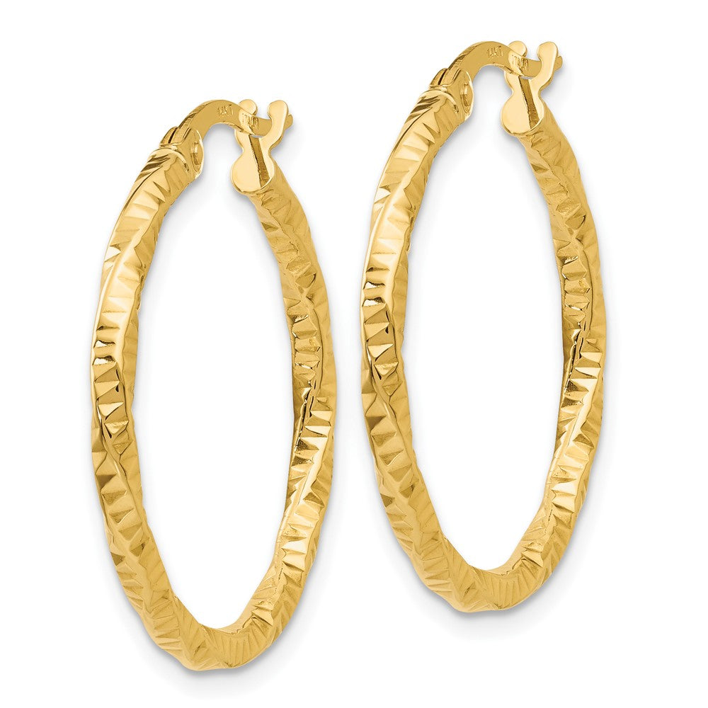 10k Yellow Gold 24.5 mm Polished and Textured Hoop Earrings (1.07 grams)