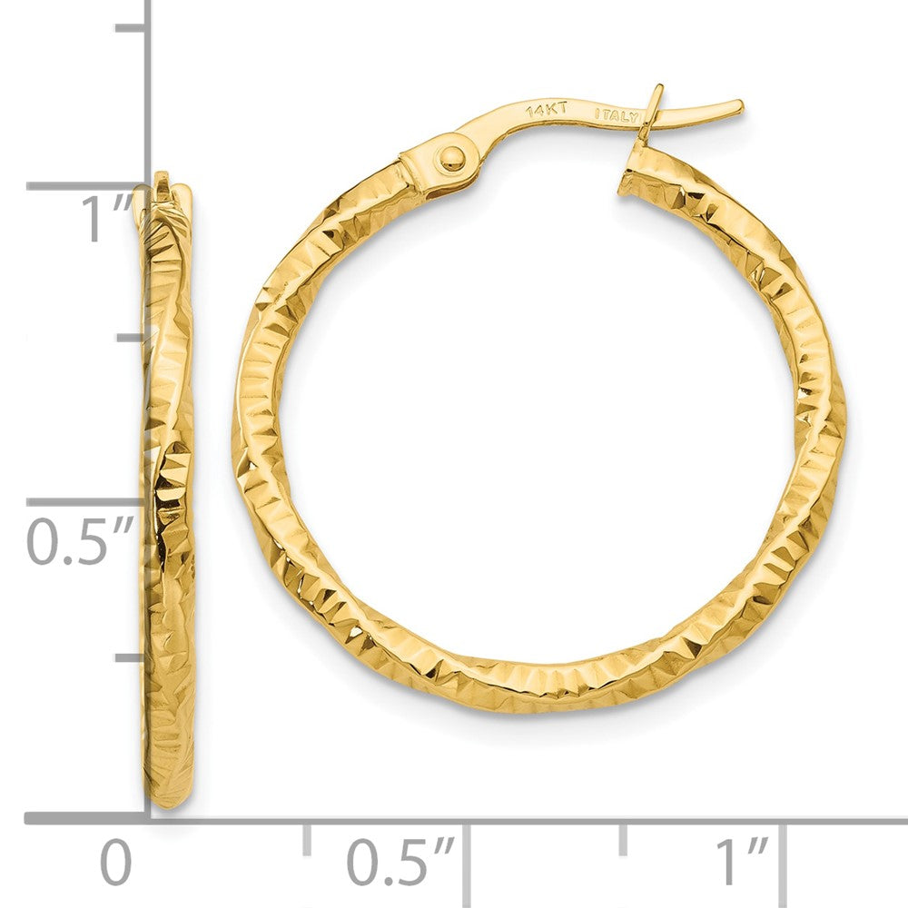 10k Yellow Gold 24.5 mm Polished and Textured Hoop Earrings (1.07 grams)