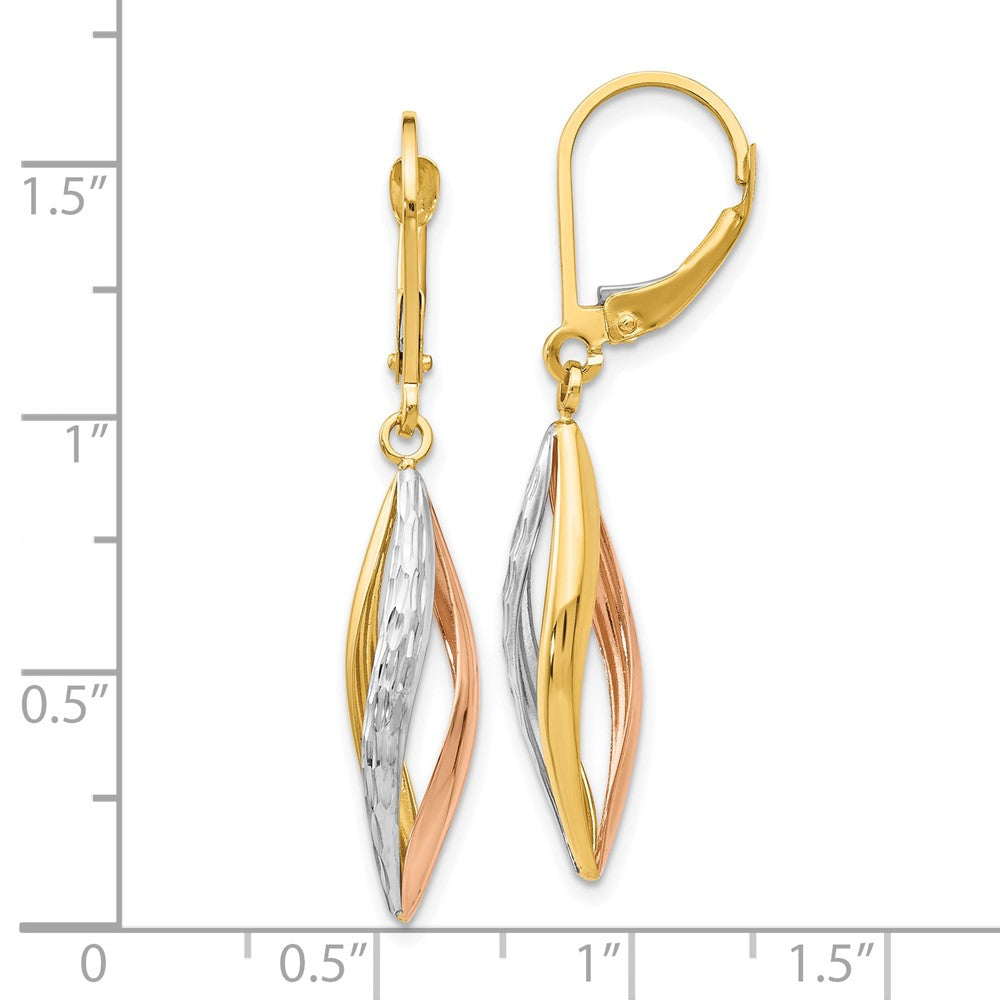 10k Two-tone 7 mm  Diamond-cut Leverback Earrings (1.67 grams)