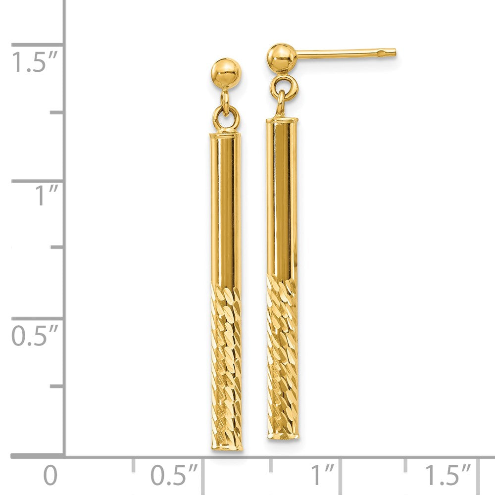 10k Yellow Gold 3 mm Polished and Diamond-cut Bar Dangle Post Earrings (1.29 grams)