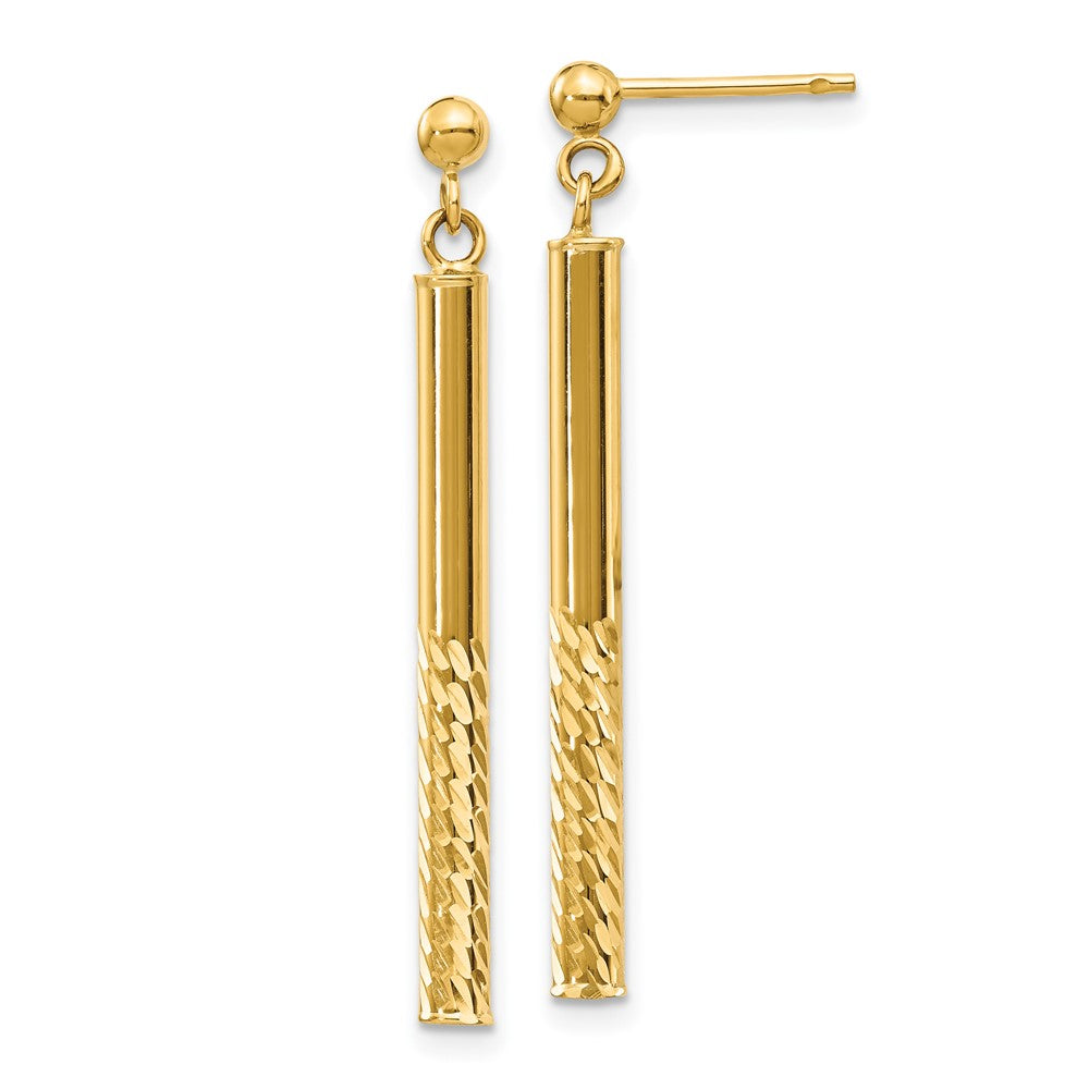 10k Yellow Gold 3 mm Polished and Diamond-cut Bar Dangle Post Earrings (1.29 grams)