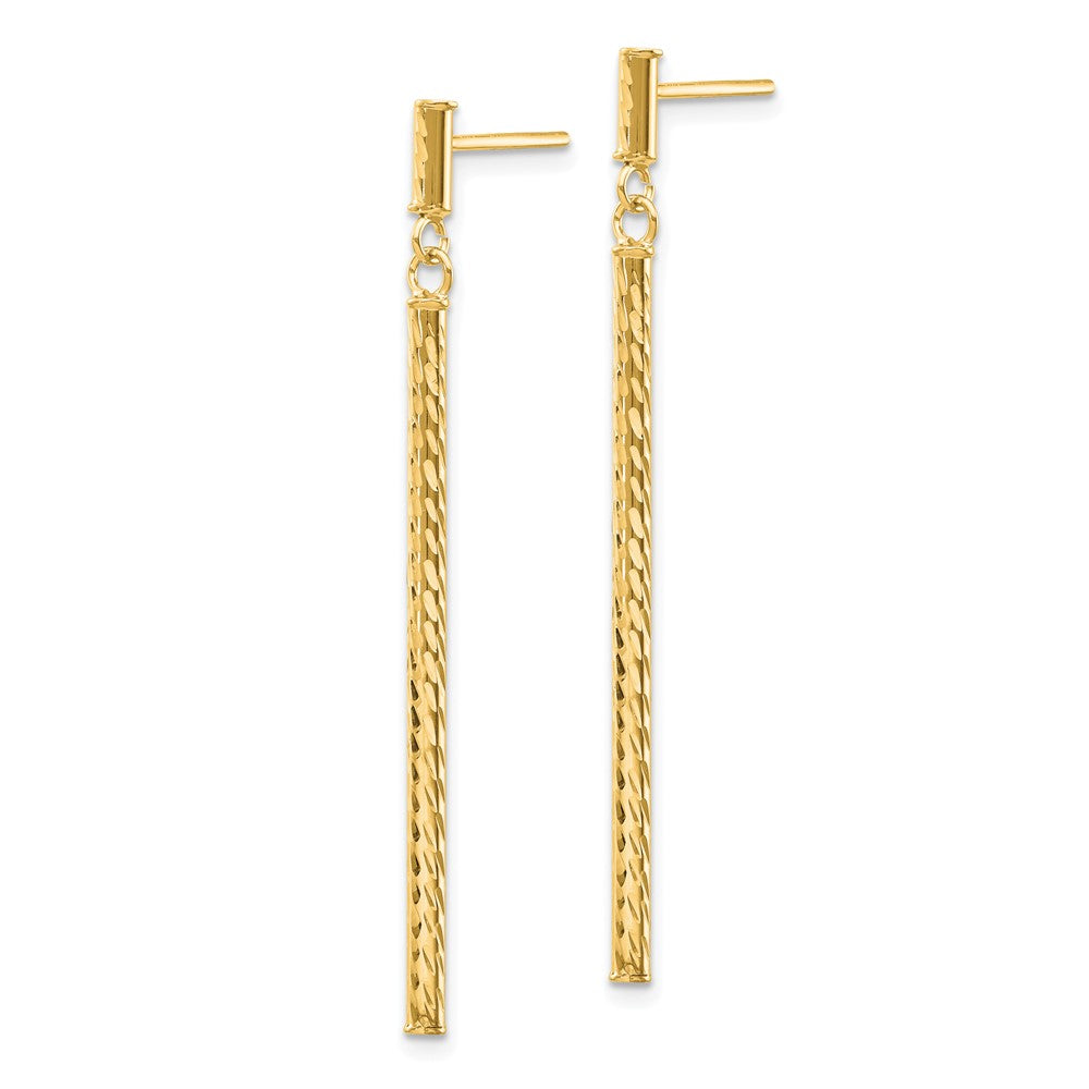 10k Yellow Gold 2 mm Polished and Diamond-cut Bar Dangle Post Earrings (1 grams)