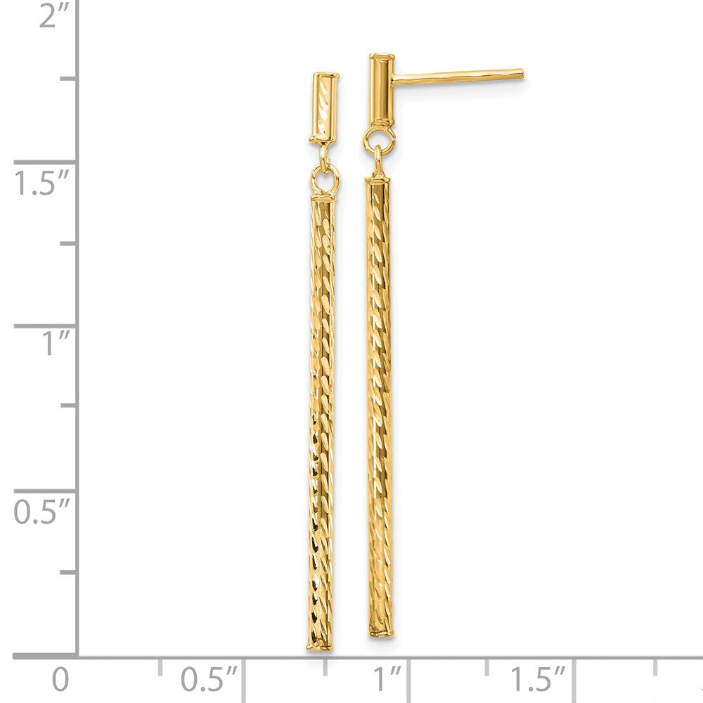 10k Yellow Gold 2 mm Polished and Diamond-cut Bar Dangle Post Earrings (1 grams)