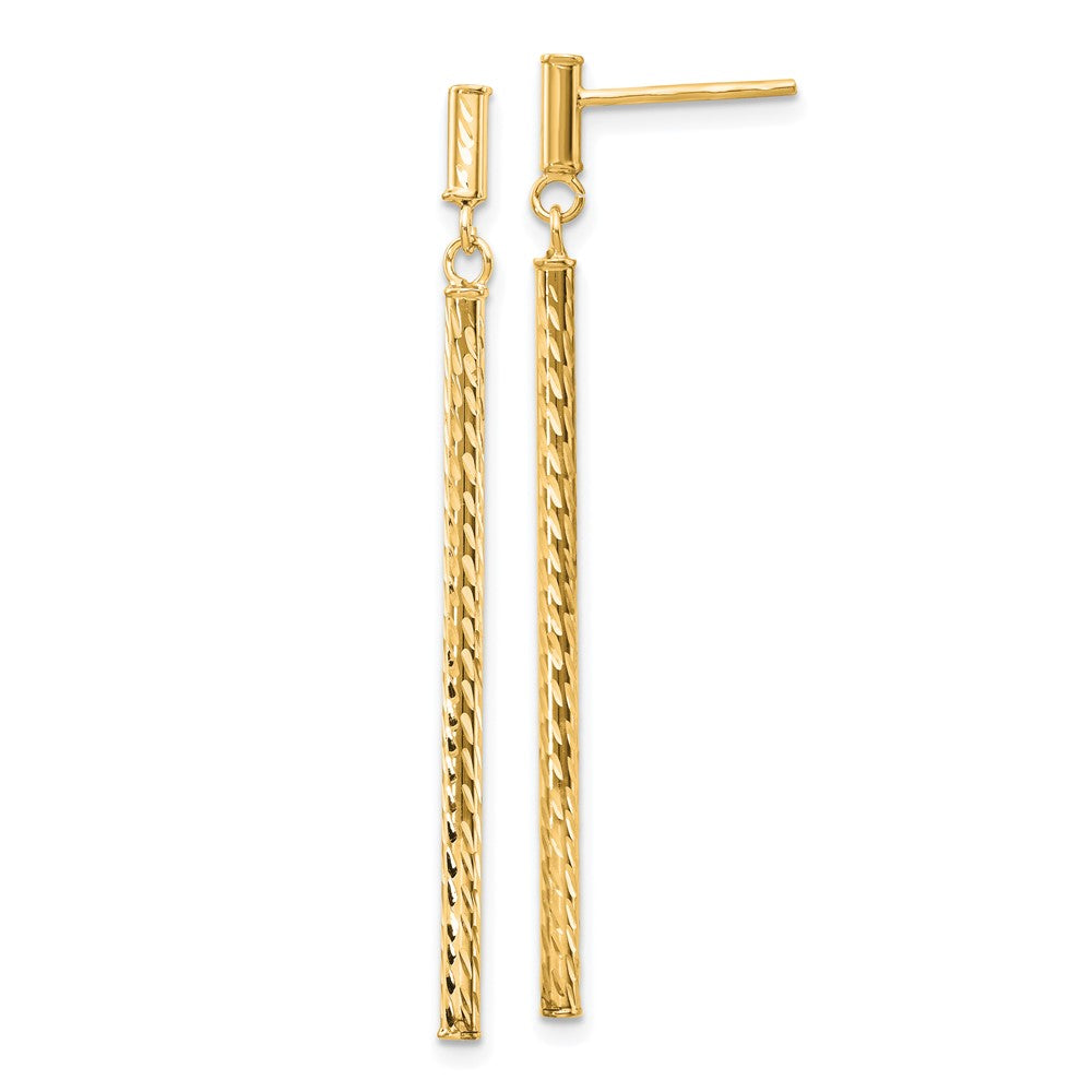 10k Yellow Gold 2 mm Polished and Diamond-cut Bar Dangle Post Earrings (1 grams)