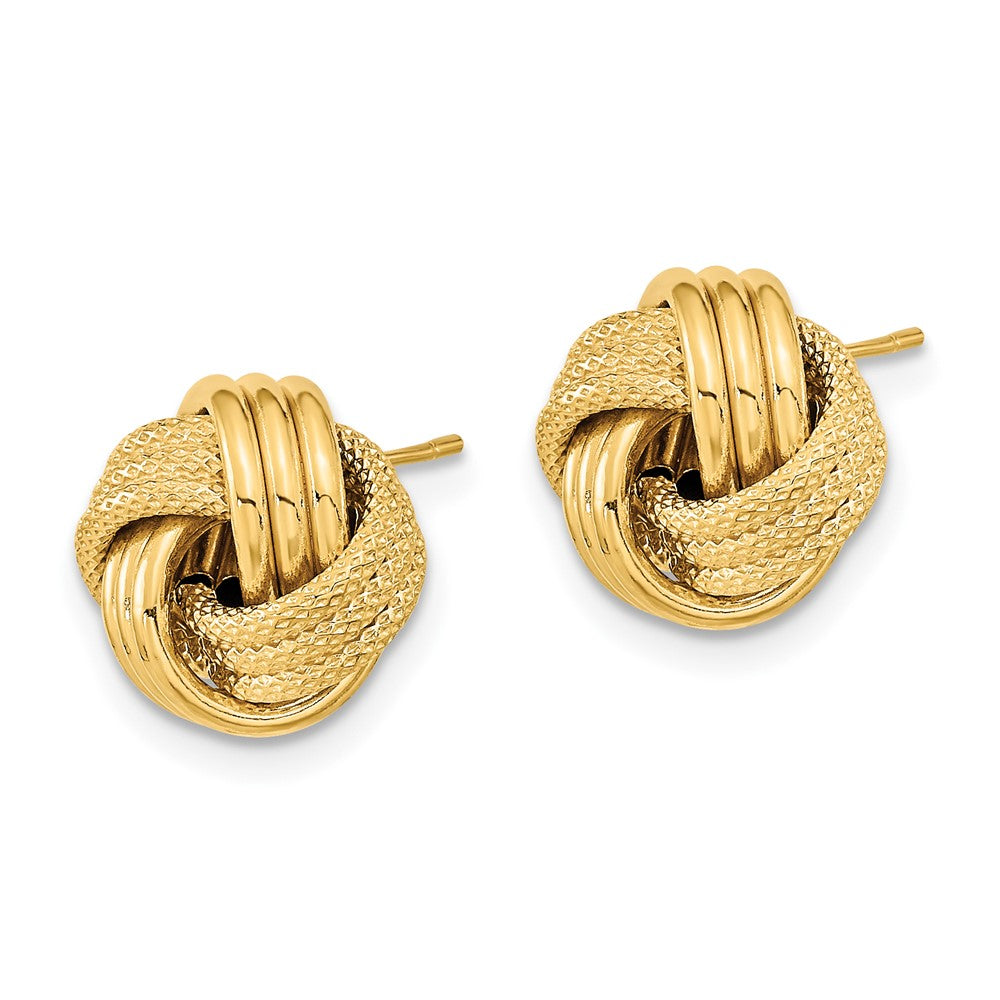 10k Yellow Gold 11.5 mm Polished Textured Triple Love Knot Post Earrings (1.14 grams)