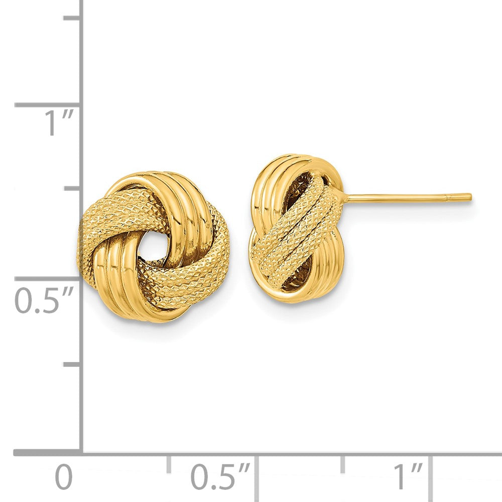 10k Yellow Gold 11.5 mm Polished Textured Triple Love Knot Post Earrings (1.14 grams)