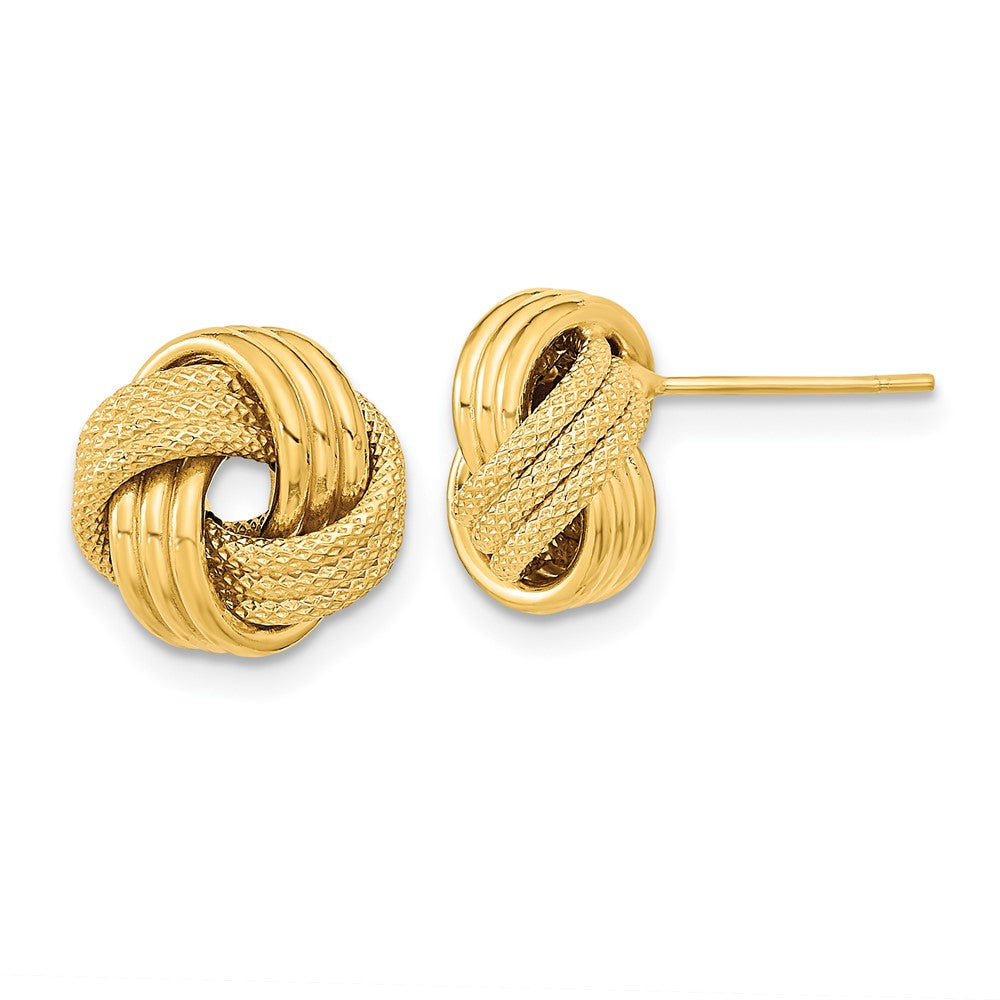 10k Yellow Gold 11.5 mm Polished Textured Triple Love Knot Post Earrings (1.14 grams)