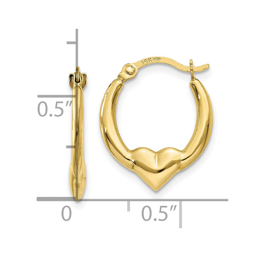 10k Yellow Gold 13 mm Heart Hoop Earrings (0.46 grams)