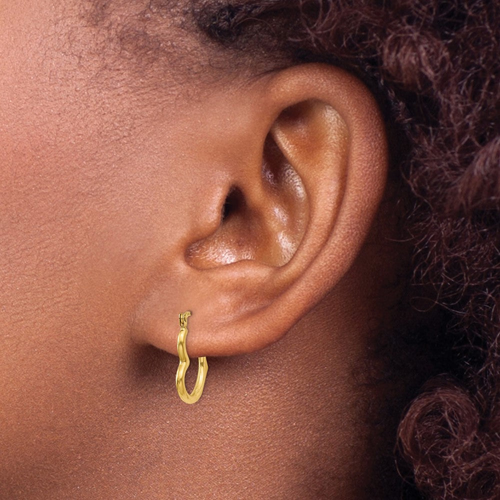 10k Yellow Gold 13 mm Heart Shaped Hollow Hoop Earrings
