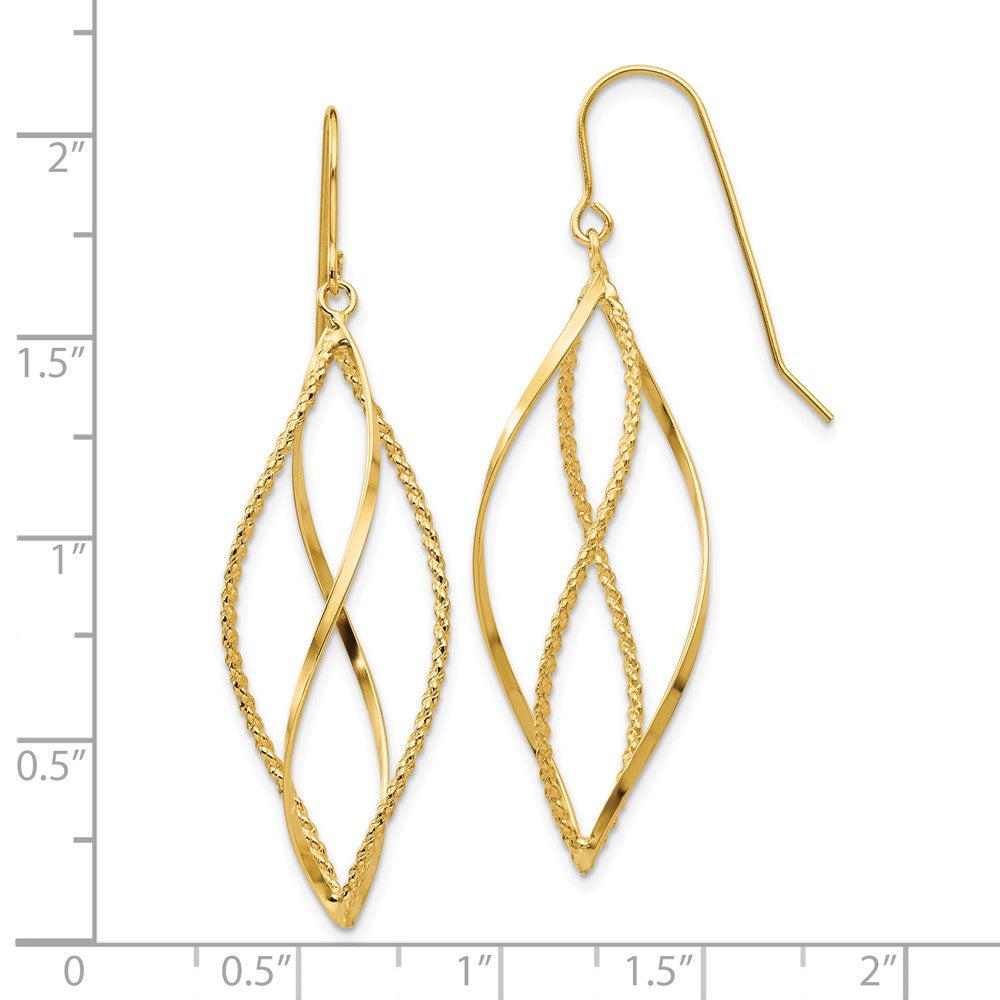 10k Yellow Gold 13 mm Polished and Textured Twisted Dangle Earrings (2.1 grams)