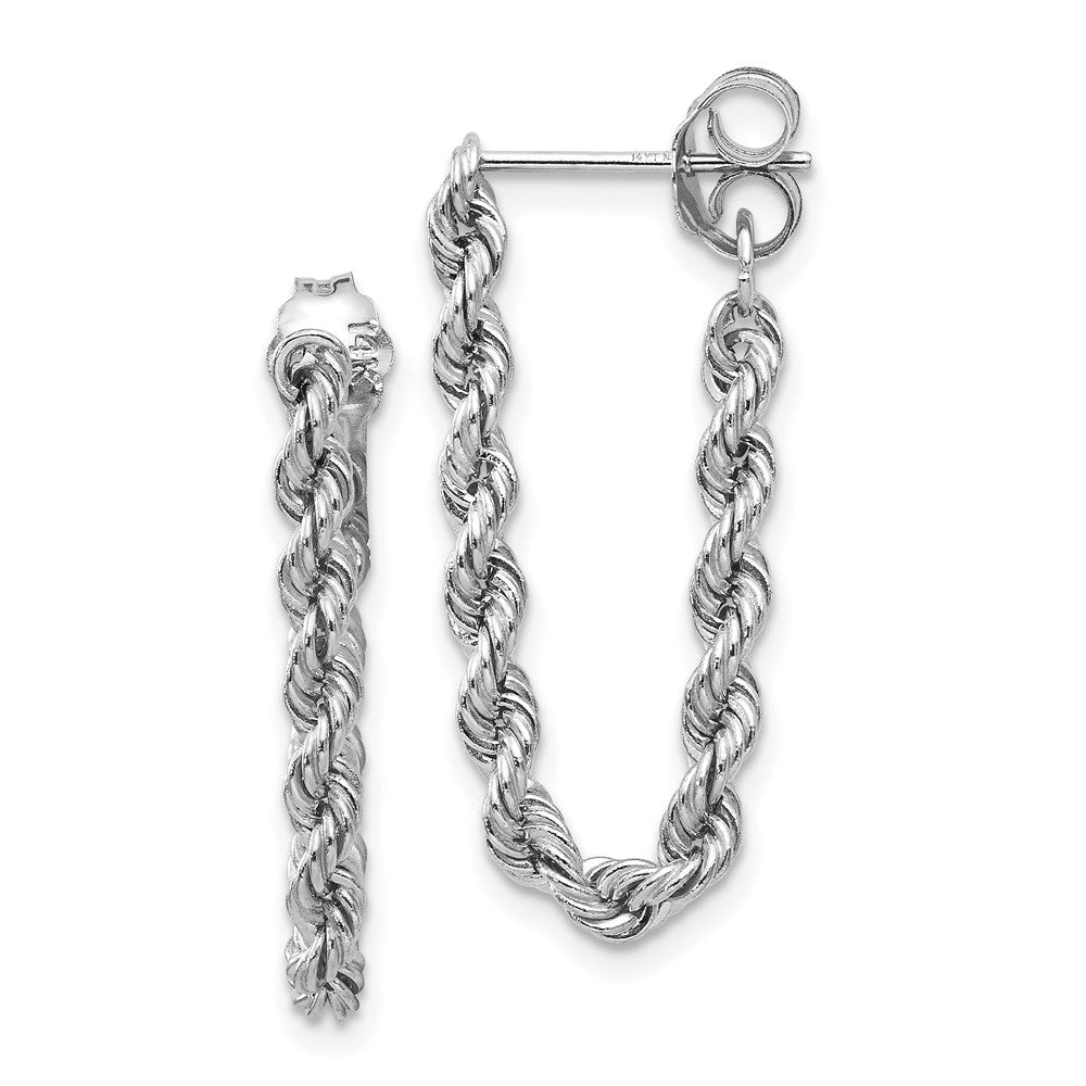 10k White Gold 10 mm Rope Chain Dangle Post Earring (0.89 grams)