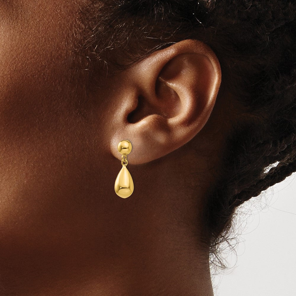 10k Yellow Gold 8 mm Teardrop Hollow Post Dangle Earrings (1.65 grams)