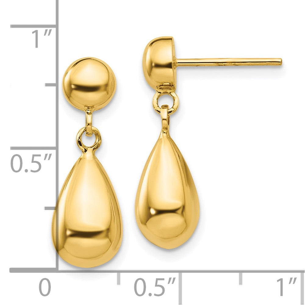 10k Yellow Gold 8 mm Teardrop Hollow Post Dangle Earrings (1.65 grams)