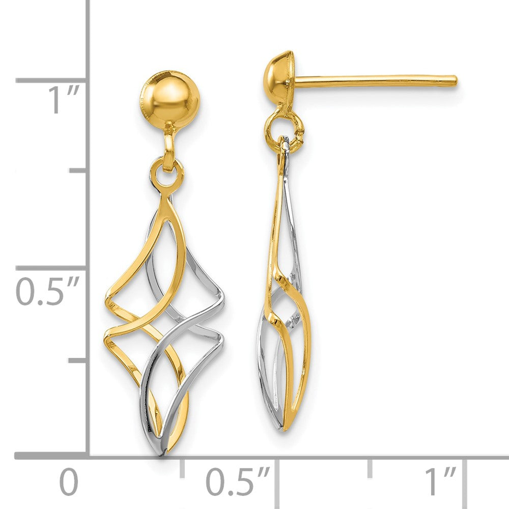 10k Two-tone 11 mm Post Dangle Earrings (1 grams)