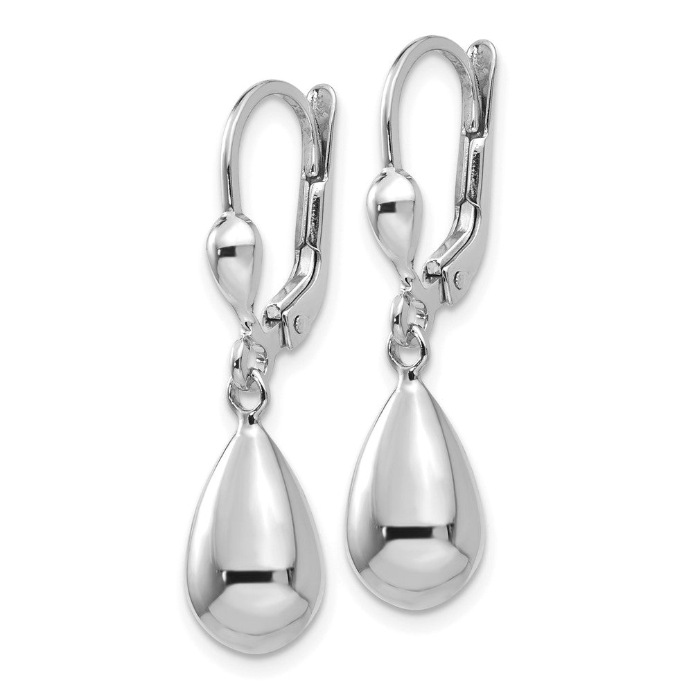 10k White Gold 7 mm Polished Dangle Leverback Earrings (2 grams)