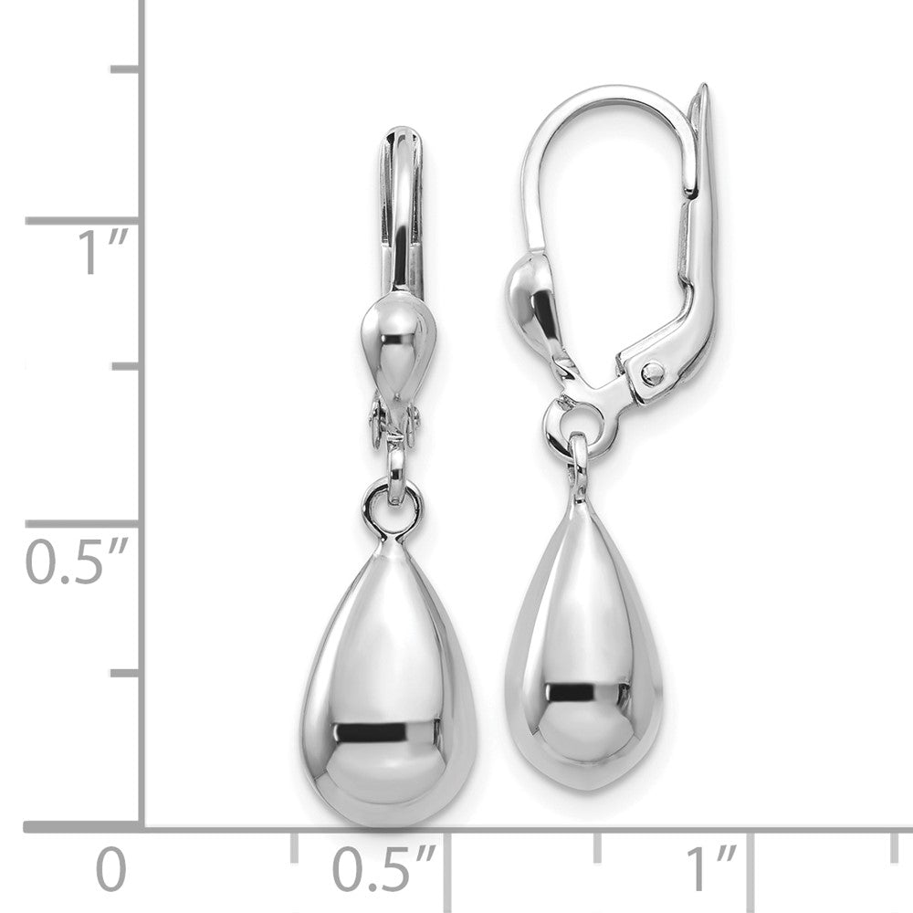 10k White Gold 7 mm Polished Dangle Leverback Earrings (2 grams)