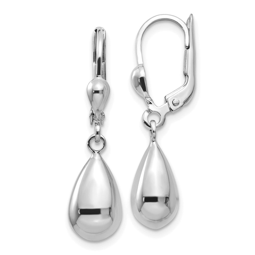 10k White Gold 7 mm Polished Dangle Leverback Earrings (2 grams)