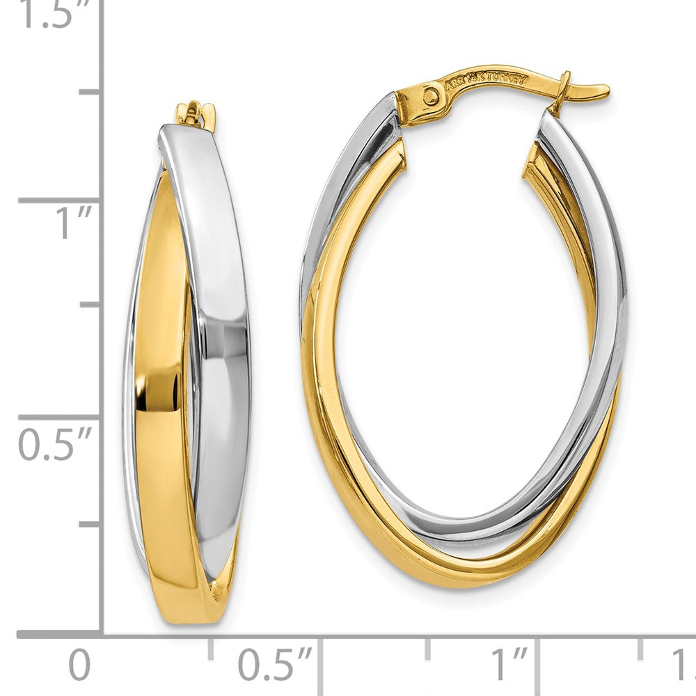 10k Two-tone 18.6 mm Oval Hoop Earrings (3.59 grams)