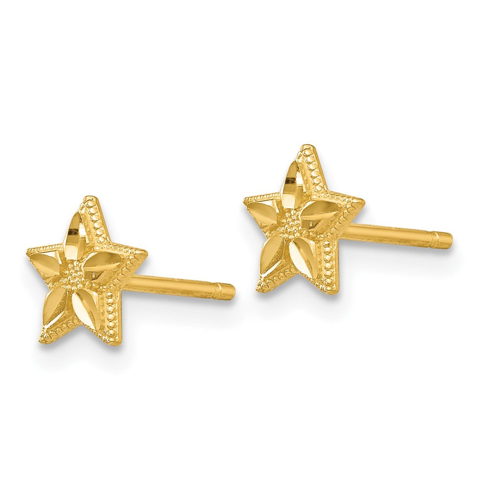 10k Yellow Gold 6 mm Polished & D/C Star Post Earrings (0.6 grams)