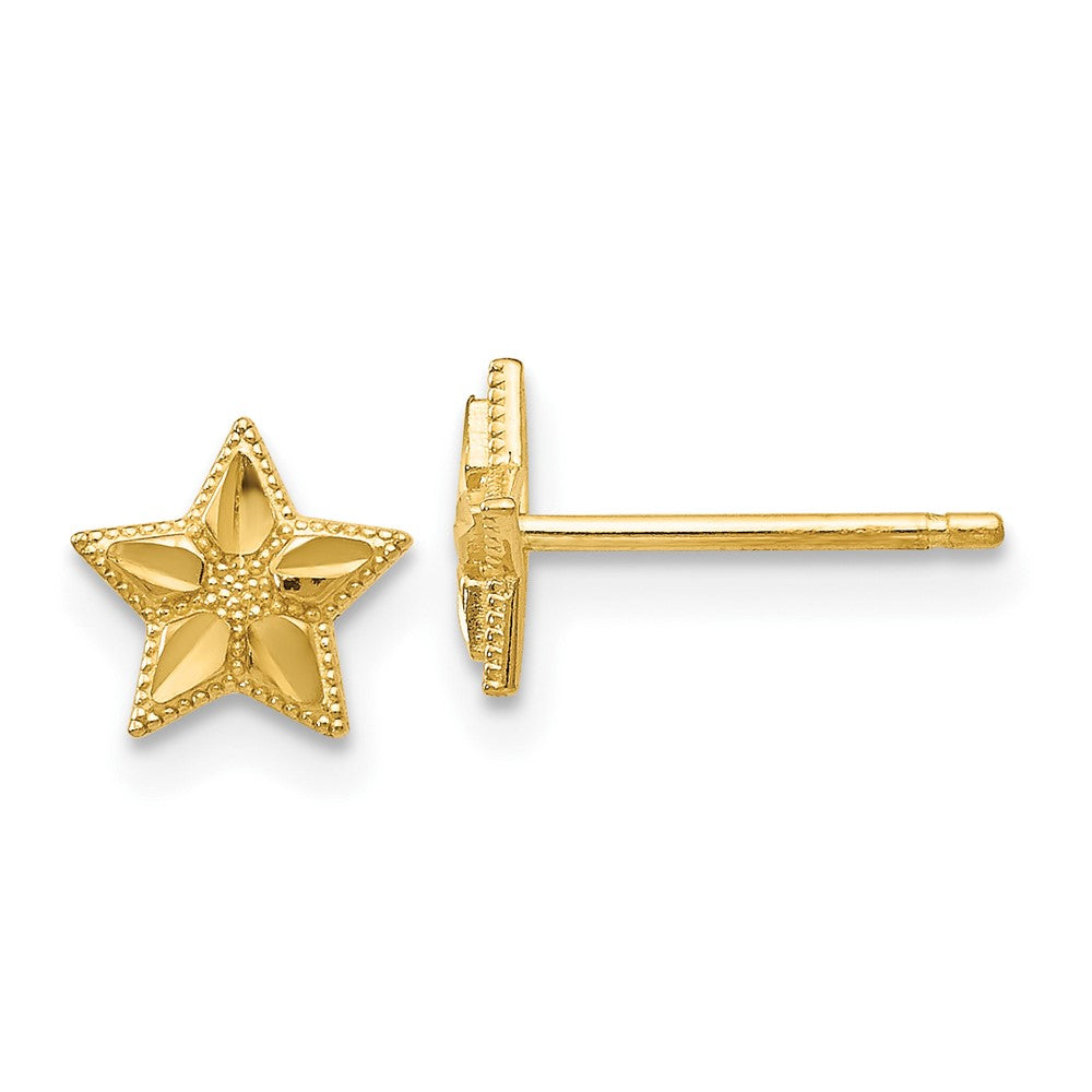 10k Yellow Gold 6 mm Polished & D/C Star Post Earrings (0.6 grams)
