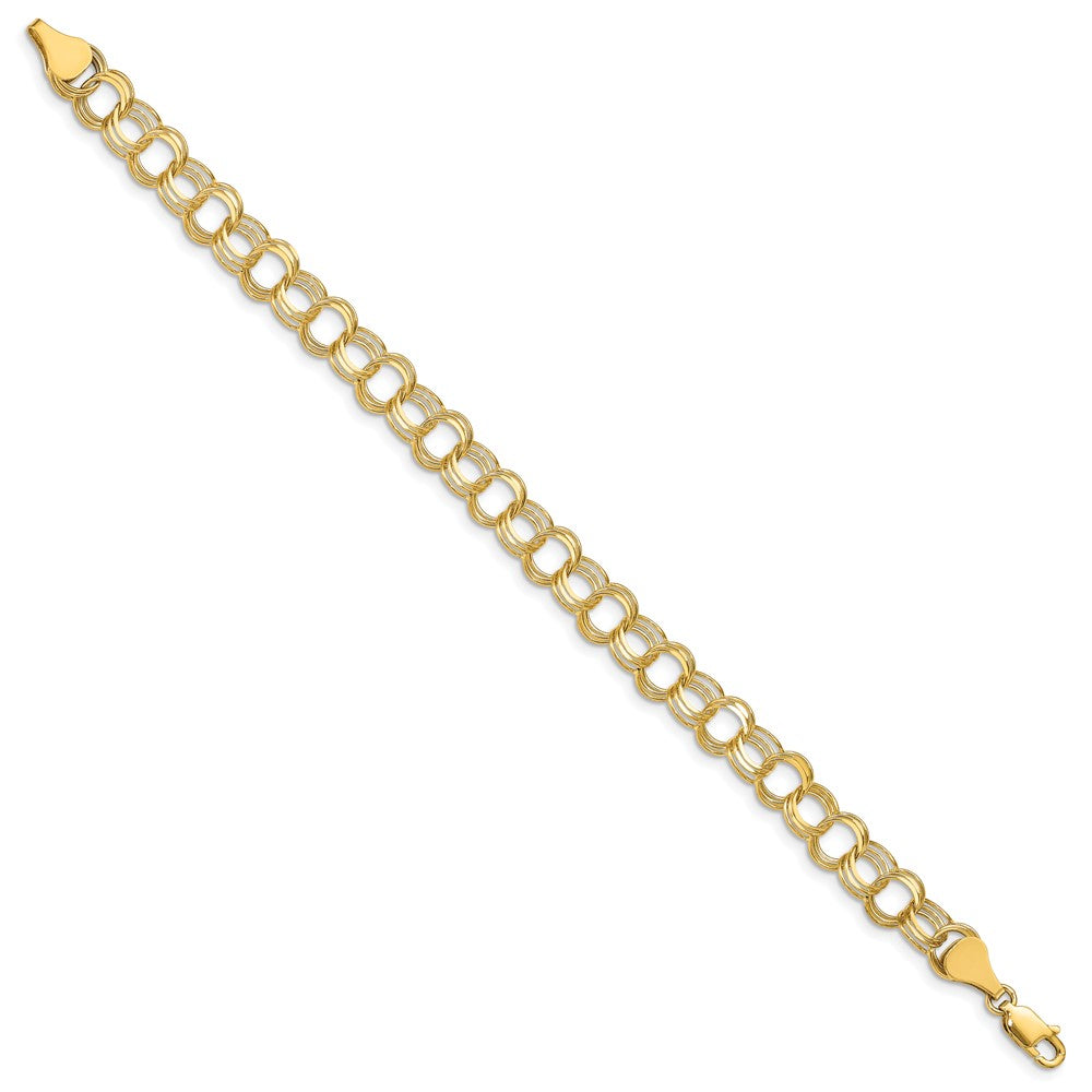 10k Yellow Gold 7 mm Triple Link Charm Bracelet (5.27 grams)