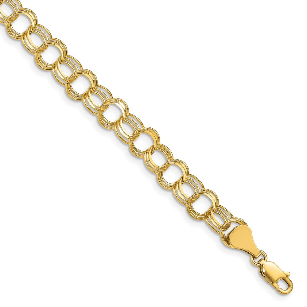 10k Yellow Gold 7 mm Triple Link Charm Bracelet (5.27 grams)
