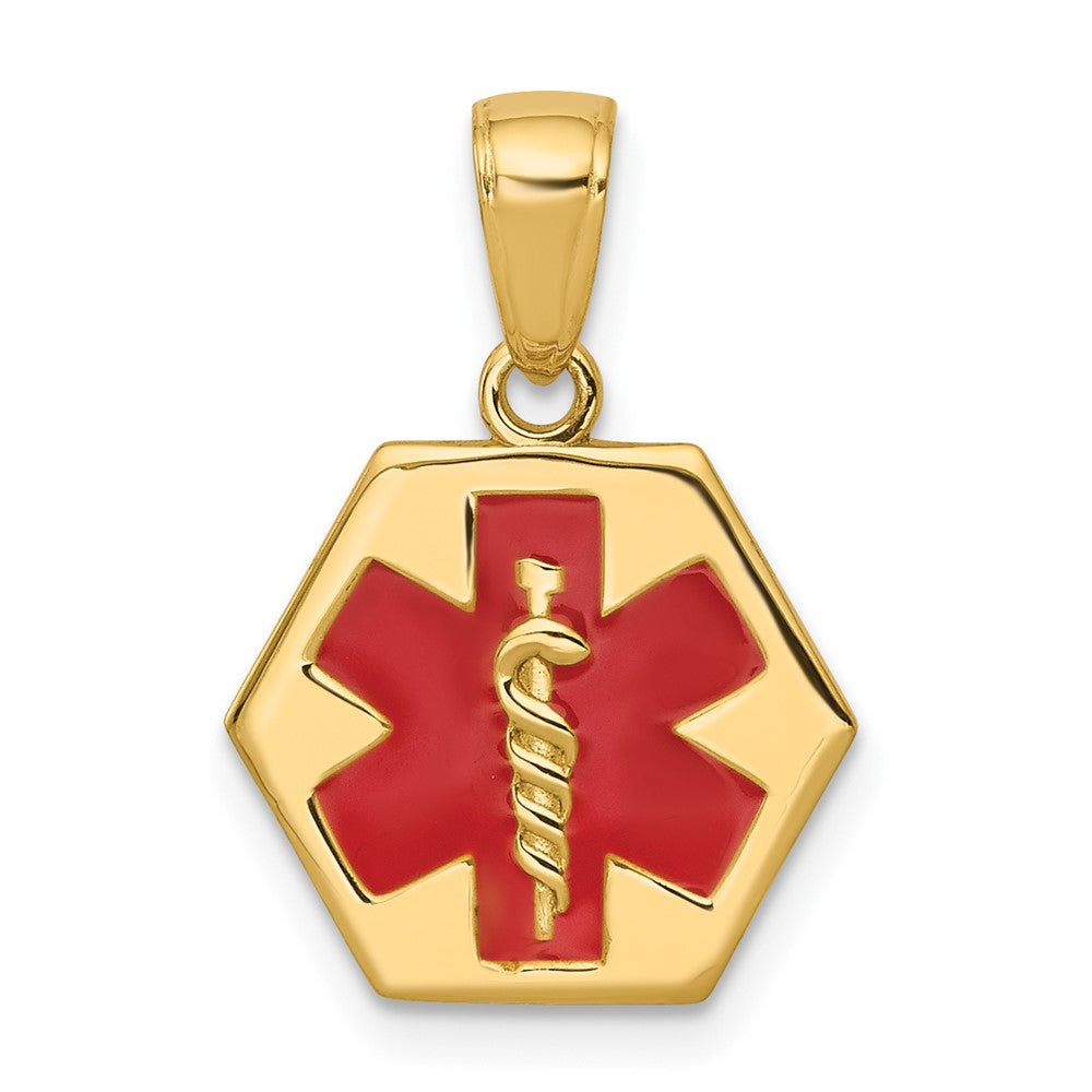 10k Yellow Gold 14 mm Enameled Medical Disk Pendant (1.05 grams)