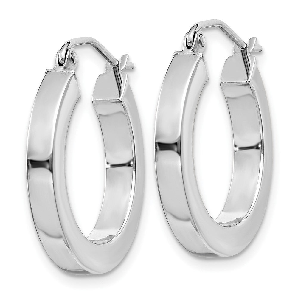 10k White Gold 3 mm Polished Square Tube Hoop Earrings (1.57 grams)