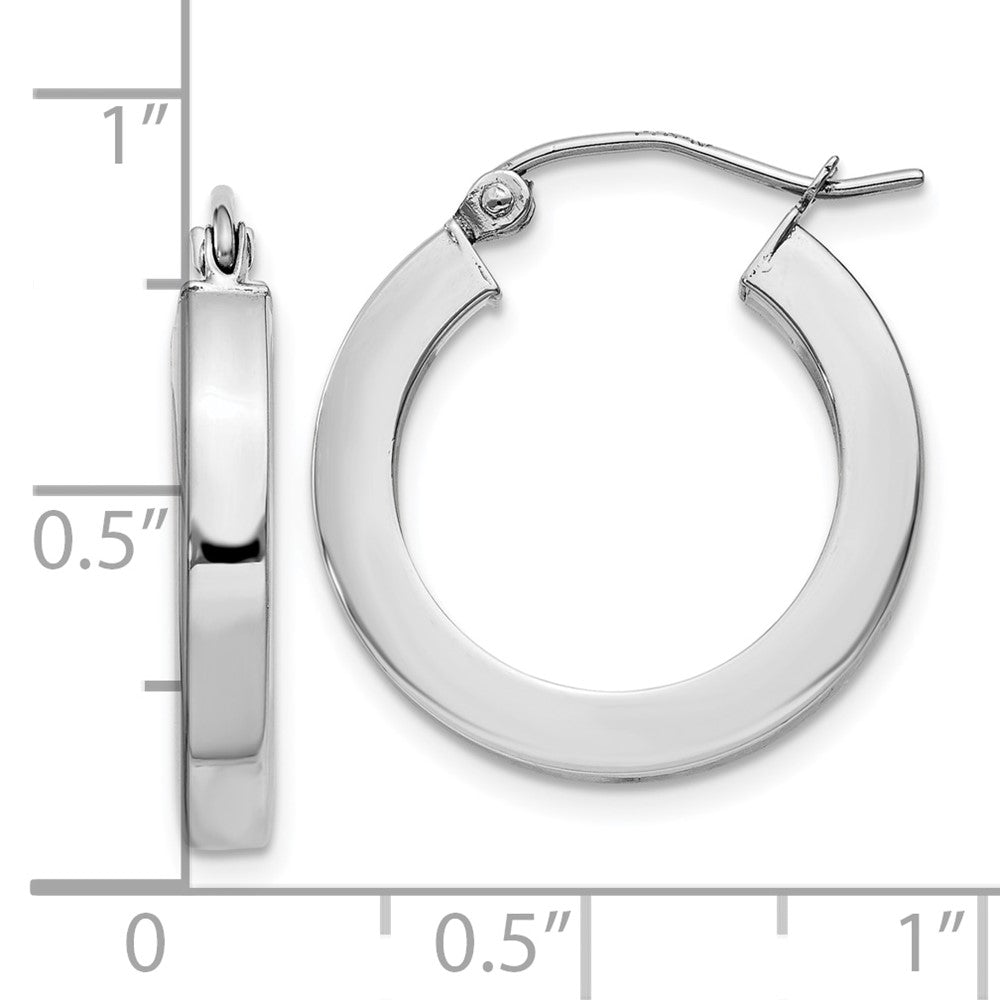 10k White Gold 3 mm Polished Square Tube Hoop Earrings (1.57 grams)