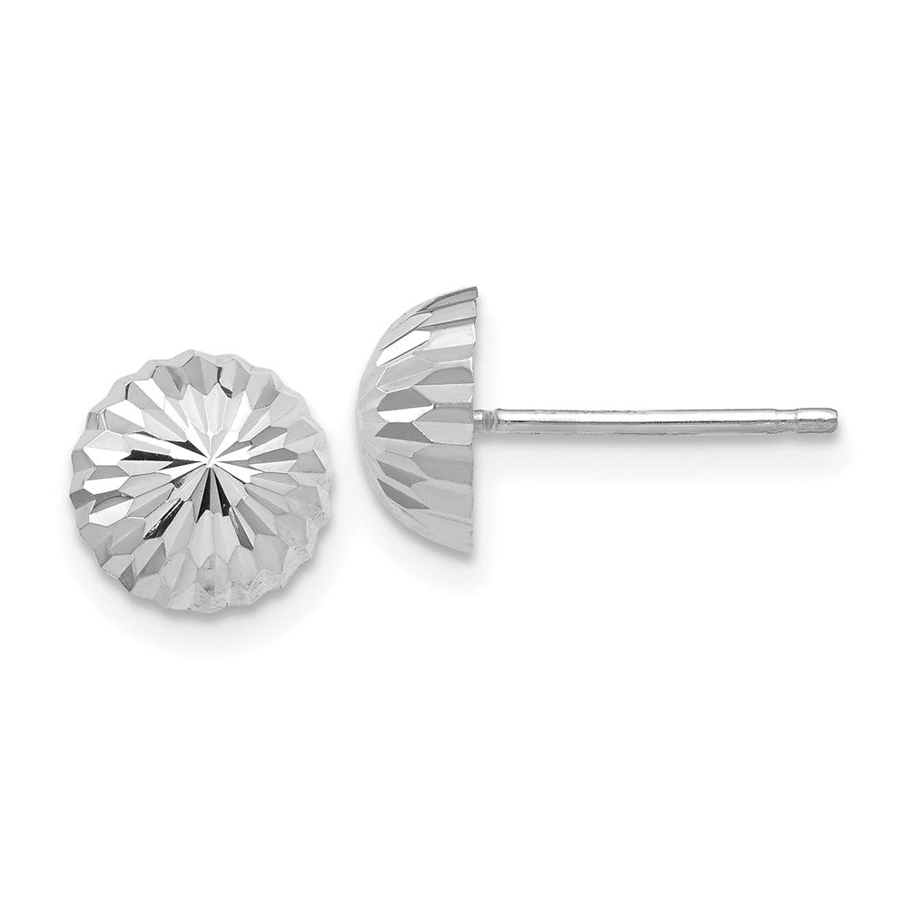 10k White Gold 8 mm Polished & Diamond-Cut Half Ball Post Earrings (0.54 grams)