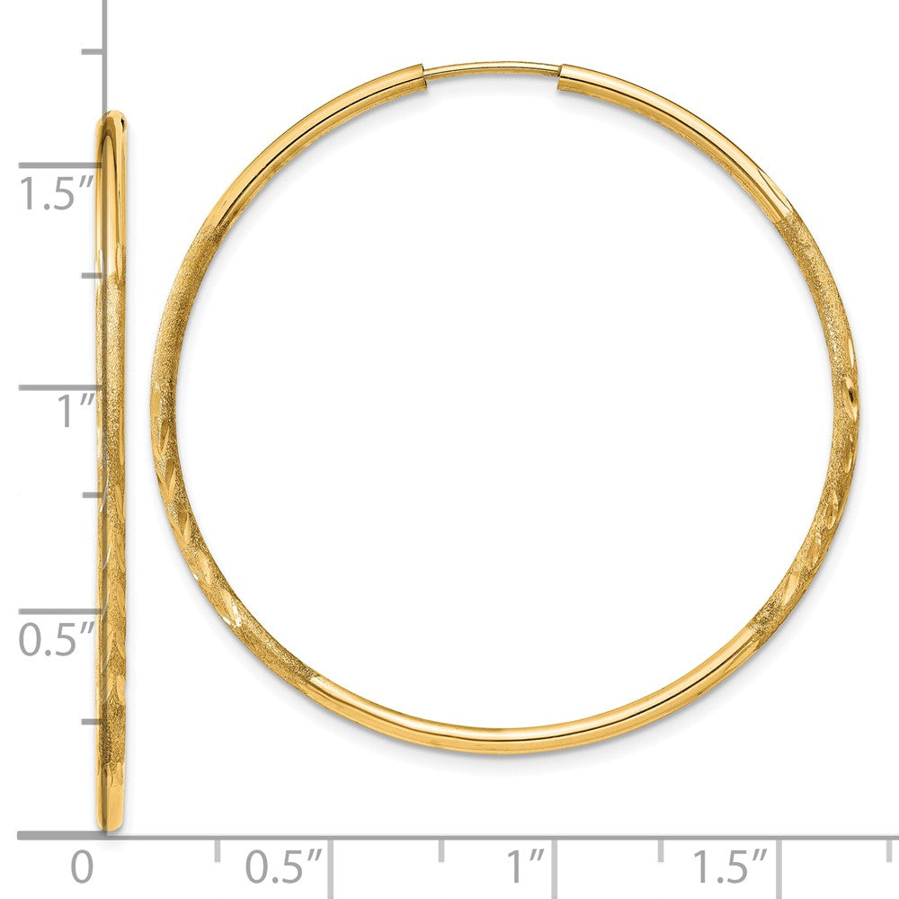 10k Yellow Gold 39 mm Satin Diamond-cut Endless Hoop Earrings (1.42 grams)